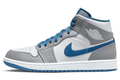 Air Jordan 1 Mid 'Cement Grey True Blue' Sneakers - Grey/White/True Blue