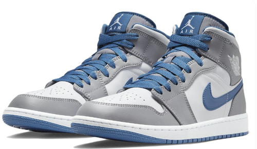 Air Jordan 1 Mid 'Cement Grey True Blue' Sneakers - Grey/White/True Blue