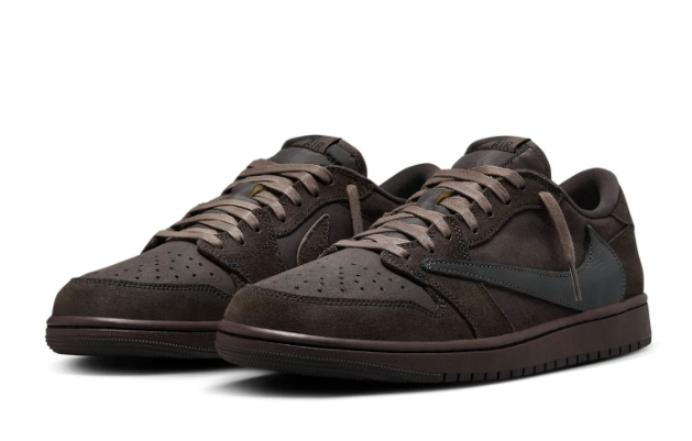 Travis Scott x Air Jordan 1 Low 'Velvet Brown' Sneakers - Dark Mocha/Black